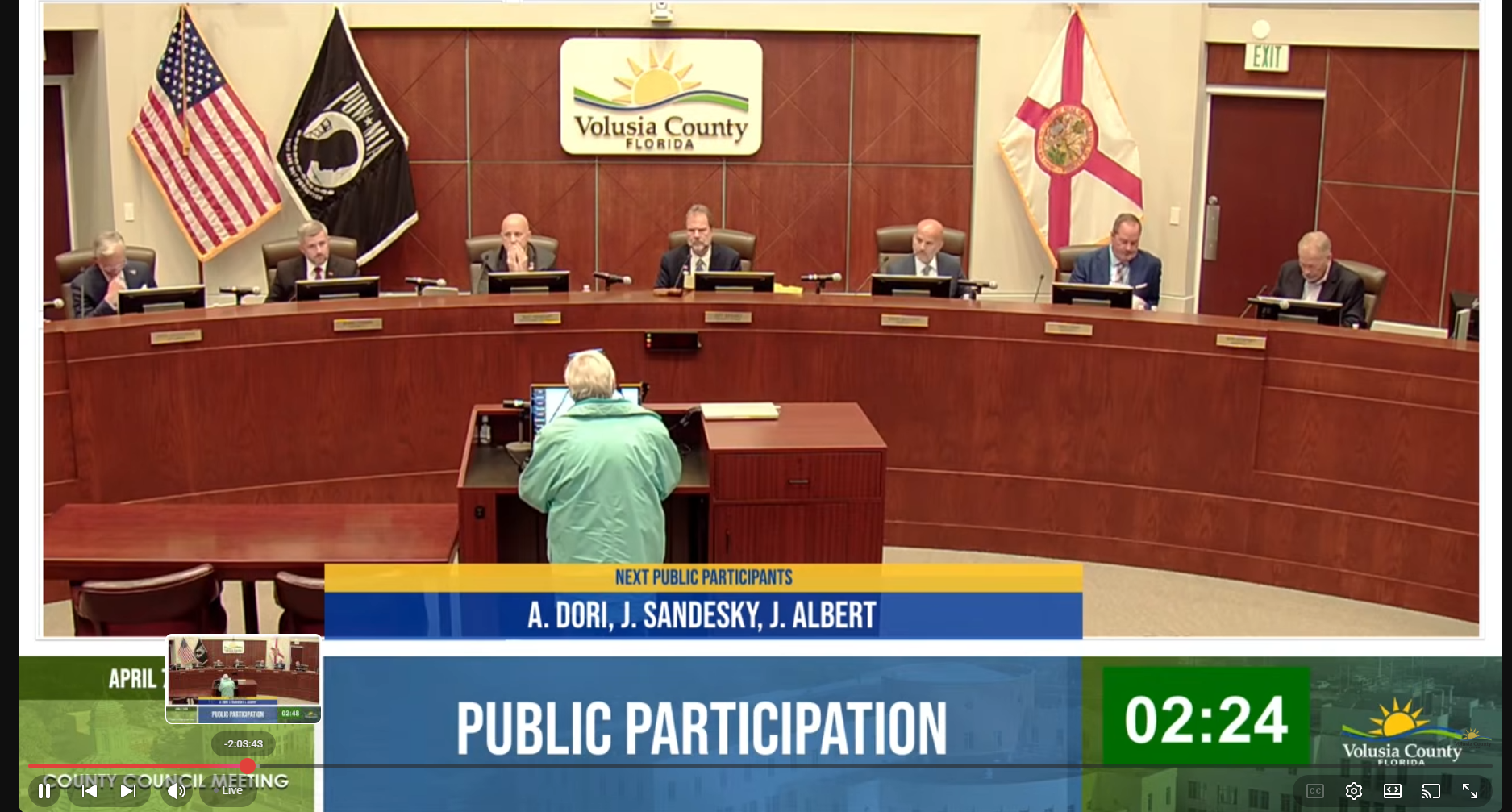 Mary Dickinson speaking at Volusia County Council Public Participation