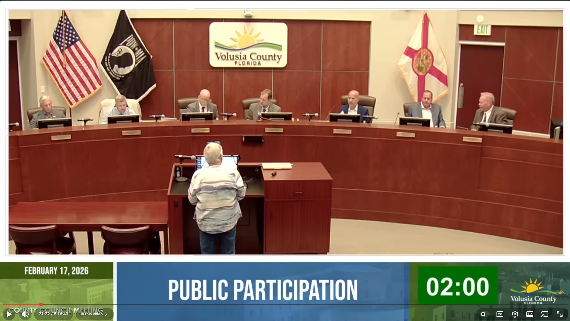 Mary Dickinson speaking at Volusia County Council Public Participation, February 17, 2026