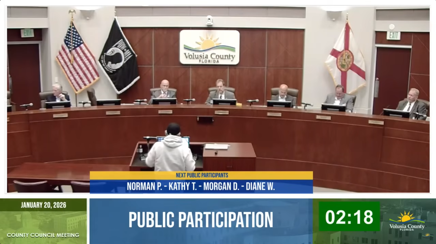 Norman Samper speaking at Volusia County Council Public Participation, January 20, 2026
