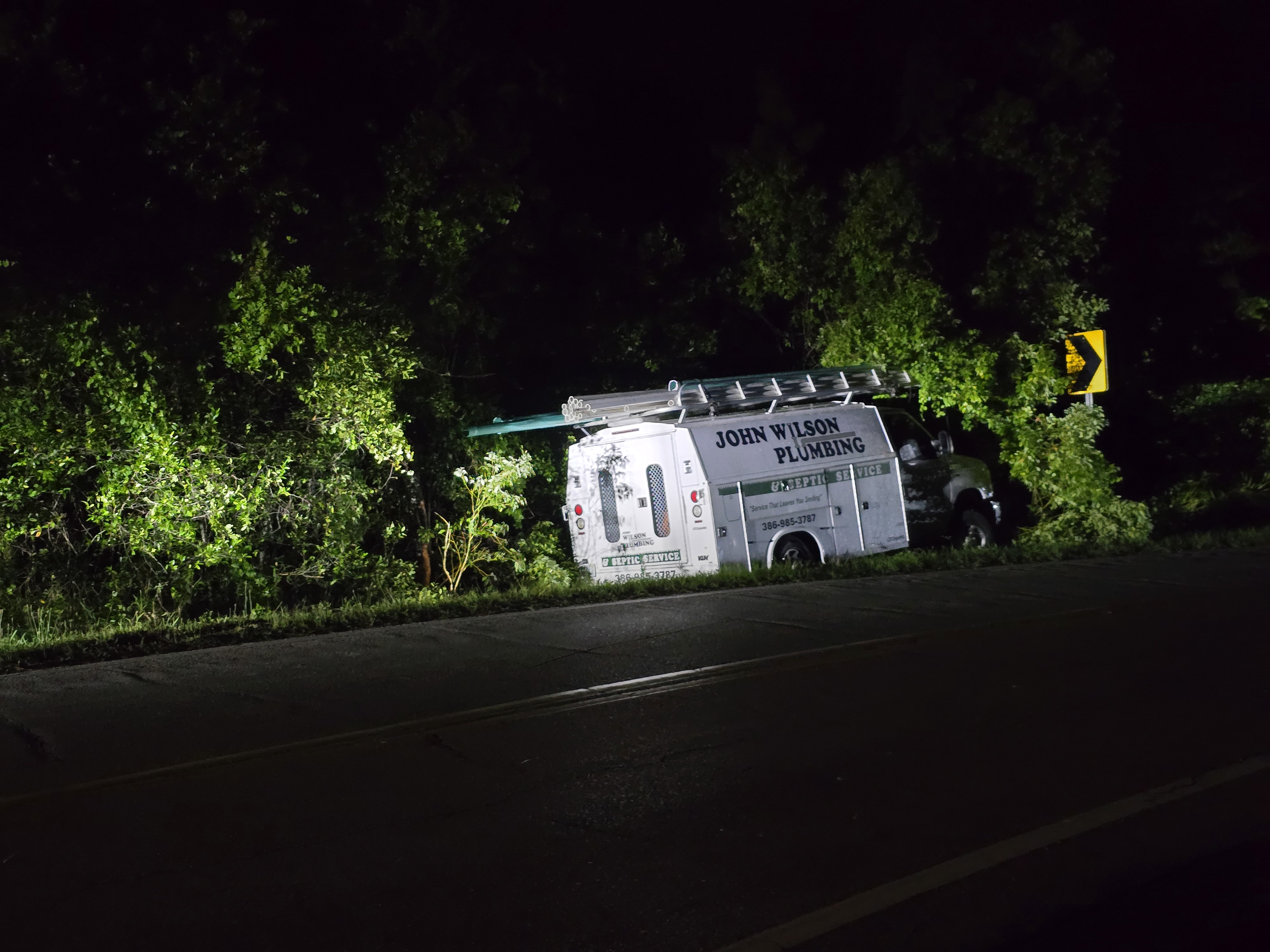 Commercial truck off the road at Old Daytona / Marsh curve — May 12 2026