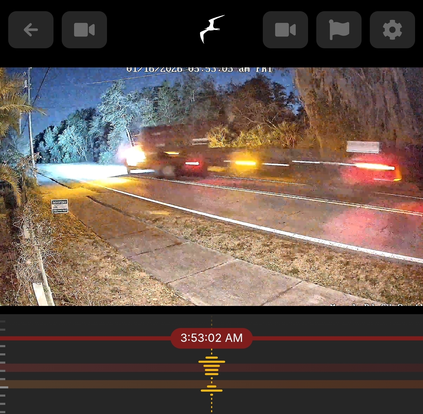 Empty logging truck on Marsh Road at night returning for another load