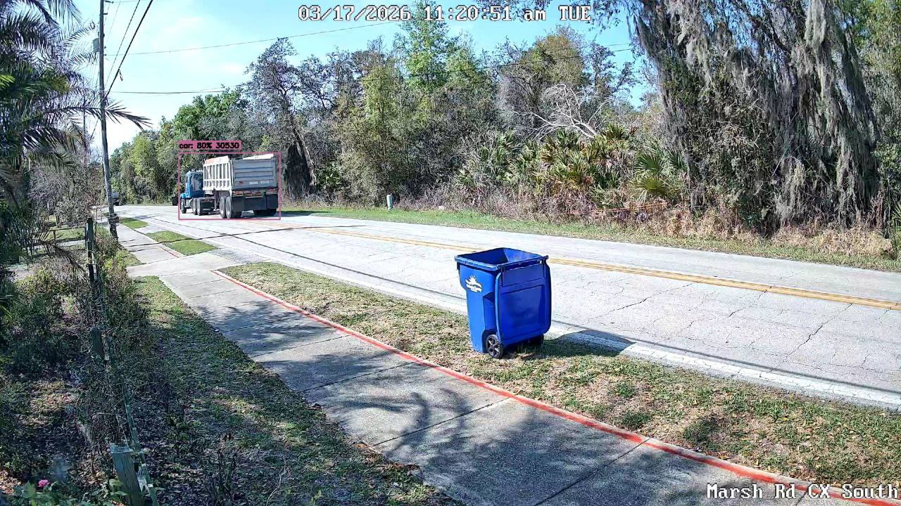 Heavy hauler over yellow center line on Marsh Road