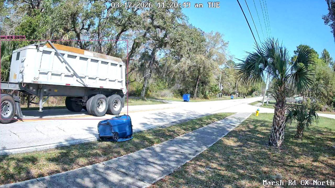 Same heavy hauler over yellow line from north camera