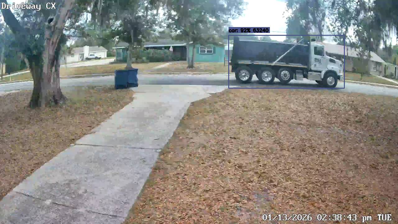 Dump truck from driveway camera